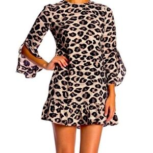 Eliza J Leopard Print Drop Waist Ruffle Shift Dress Size 4P 4